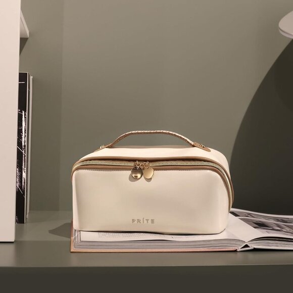 Makeup Bag for Women Travel Waterproof Vegan Leather Cosmetic Bag Open Flat Toil - Picture 8 of 15